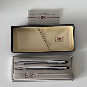Cross Classic Century Lustrous Chrome Pen and Pencil Set, Slim Body, New.